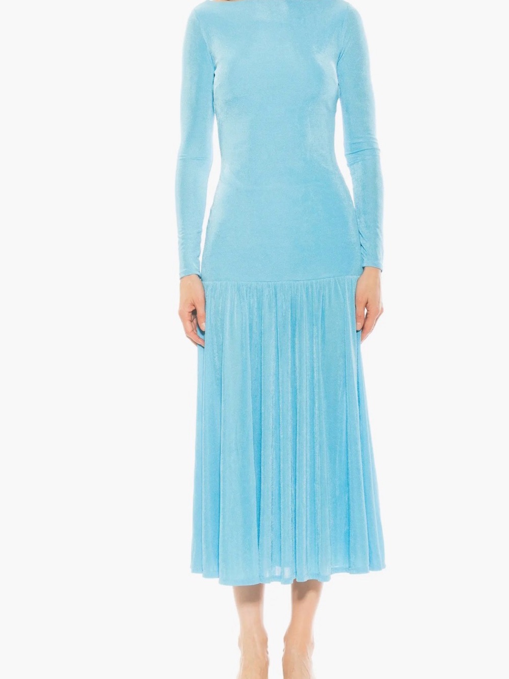 Alexia Admor Halogen Blue Long Sleeve Pleated Maxi Dress